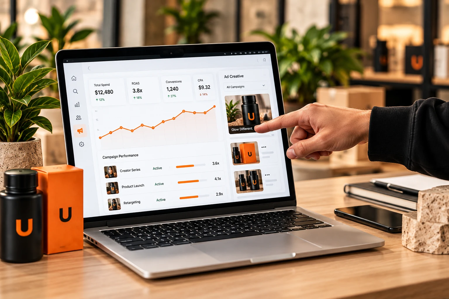 Illustrative TikTok Shop advertising and campaign reporting workspace.